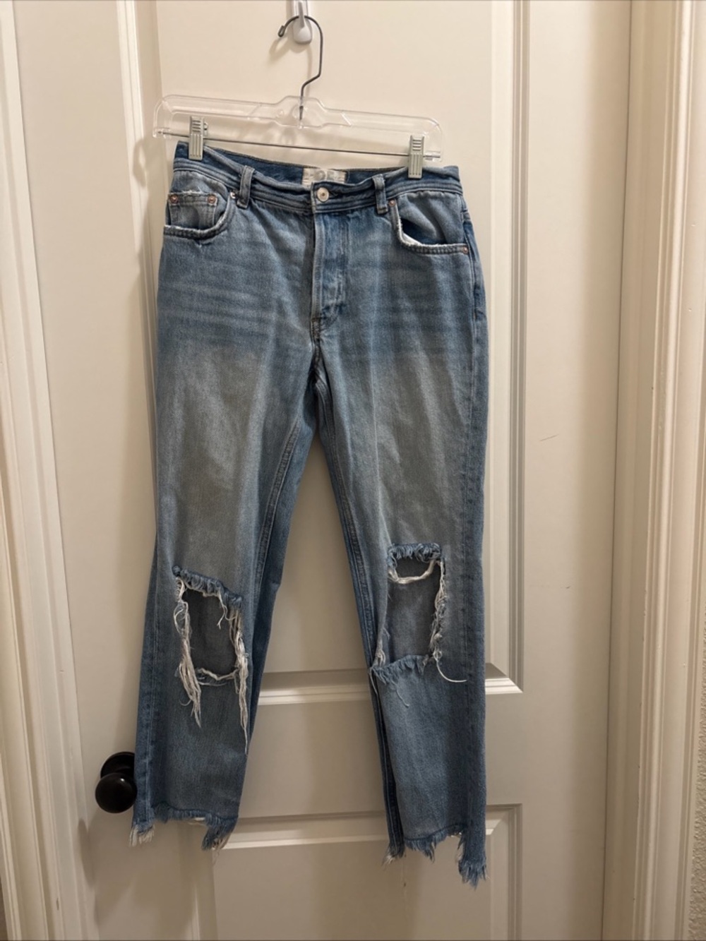 We The Free  Jeans Womens Size 25 Slouchy Distressed Raw Hem Straight Leg Boho